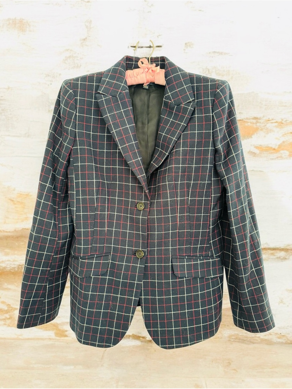 Brooks Brothers Navy Blue Windowpane Blazer with Red Check NWOT